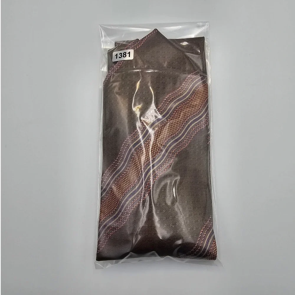 Daniel De Fasson Silk Tie Mens Brown‎ Earth Tone Wavy Stripe Geometric Handmade